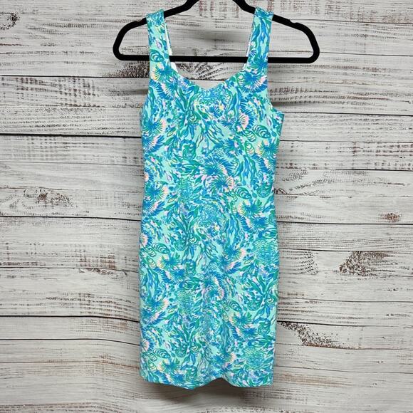 Lilly Pulitzer Del Rey Stretch Shift Dress Blue Green XXS - Picture 2 of 7